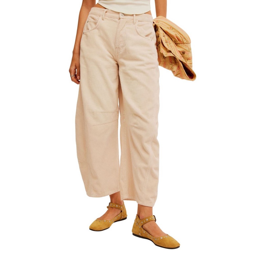 We the Free Good Luck Mid Rise Corduroy Barrel Jeans - Crystal Grey